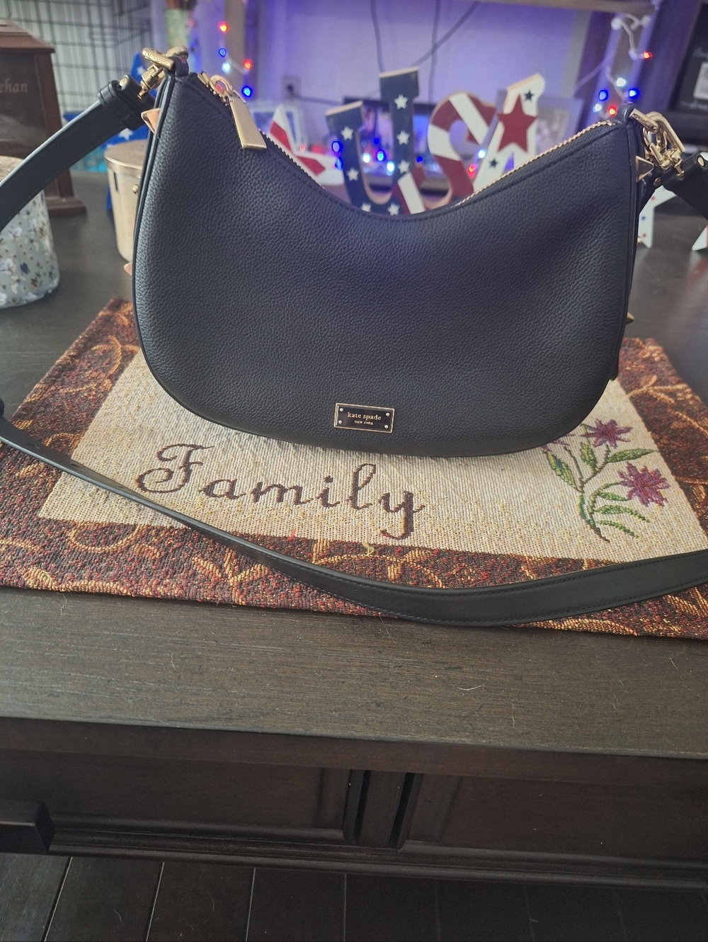 kate spade Black Pebbled Leather Liv convertible Shoulder Bag with Gold Hardware